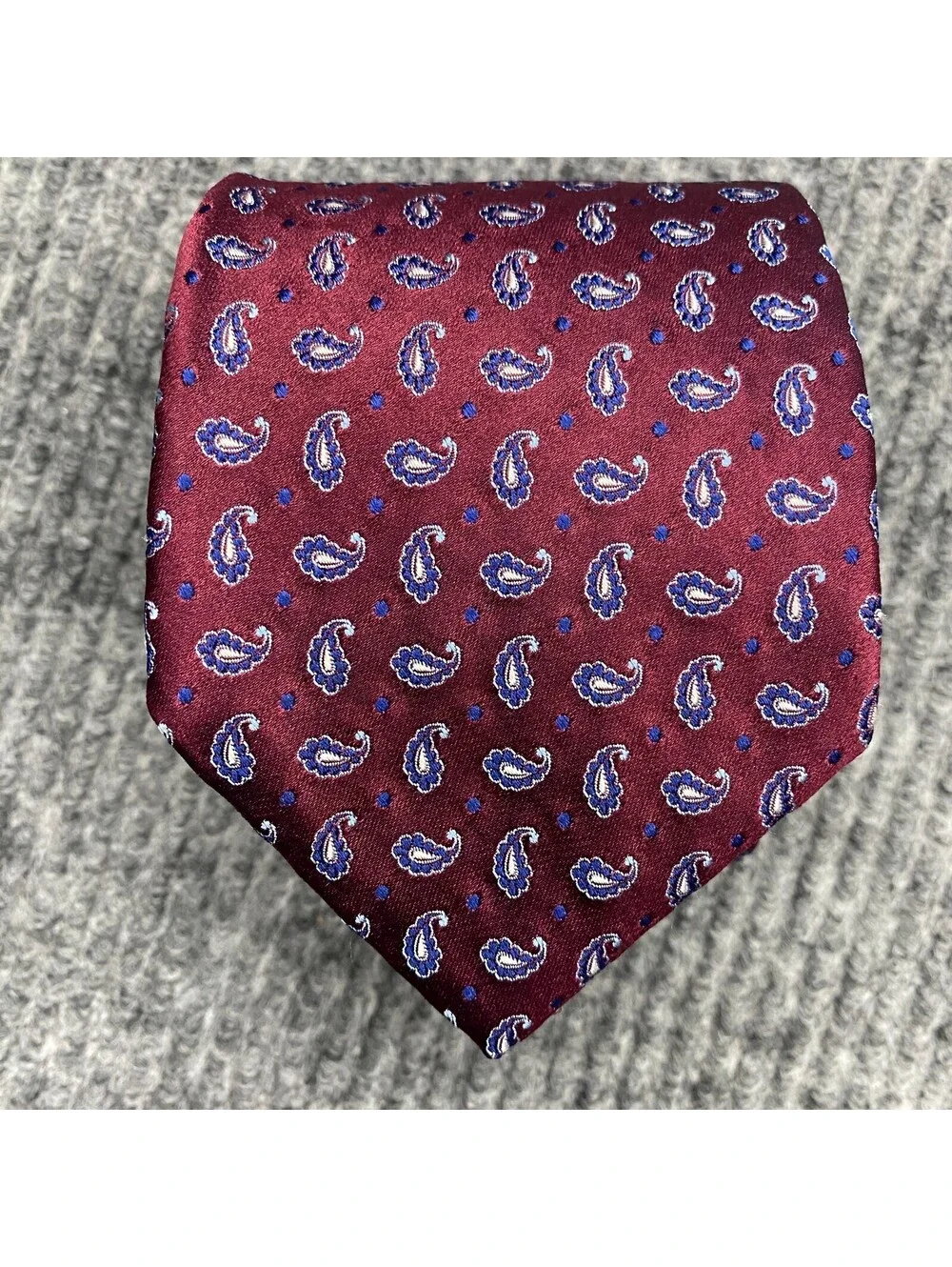 Brooks Brothers Paisley Necktie Maroon Blue Silk Tie Makers Merchants USA Italy